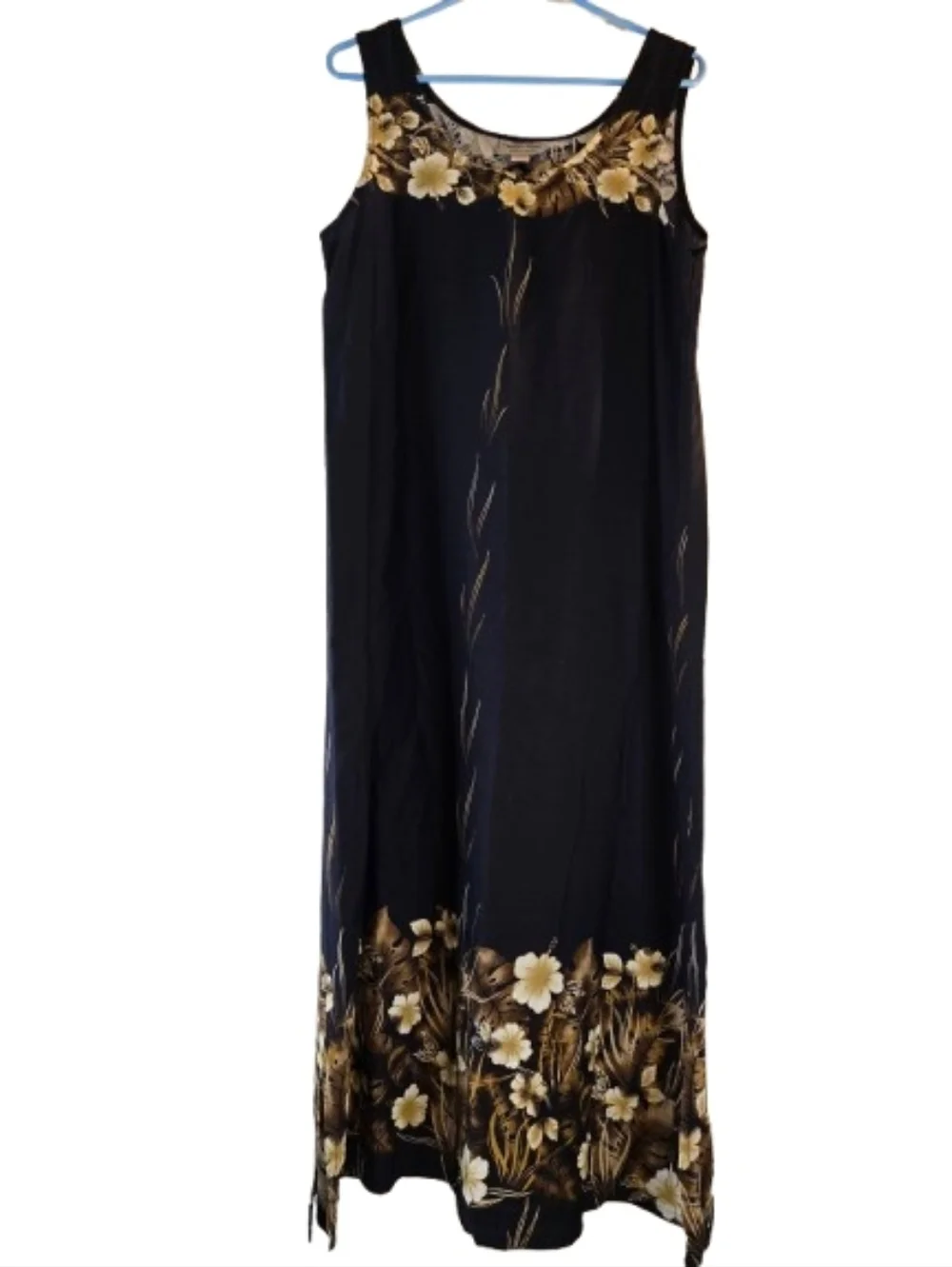 Royal Hawaiian Black Gold Maxi Dress Sleeveless Size Large